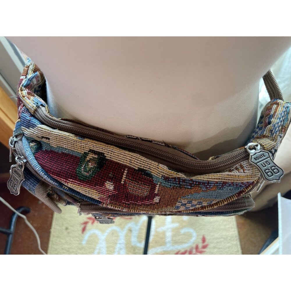 Route 66 Tapestry Waist Bag With Multiple Pockets & US 66 Zipper Pulls - Picture 5 of 6